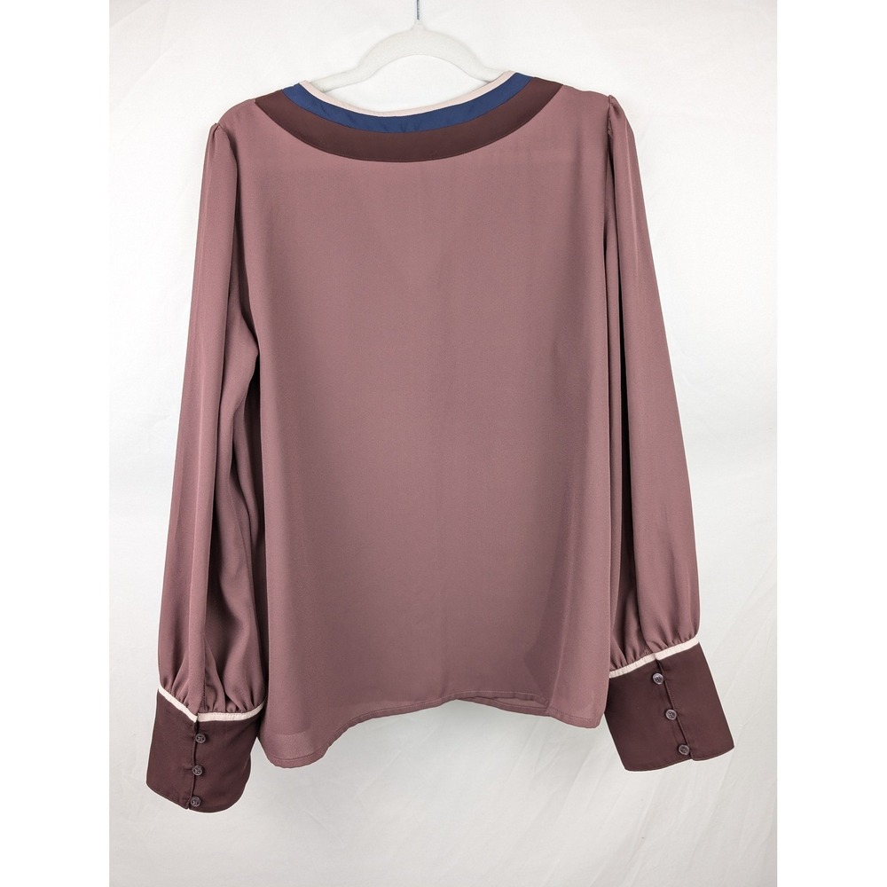 Express Long‎ Sleeve Colorblock V Neck Top Size L Pink Mauve Boho Classic Career - Picture 4 of 10